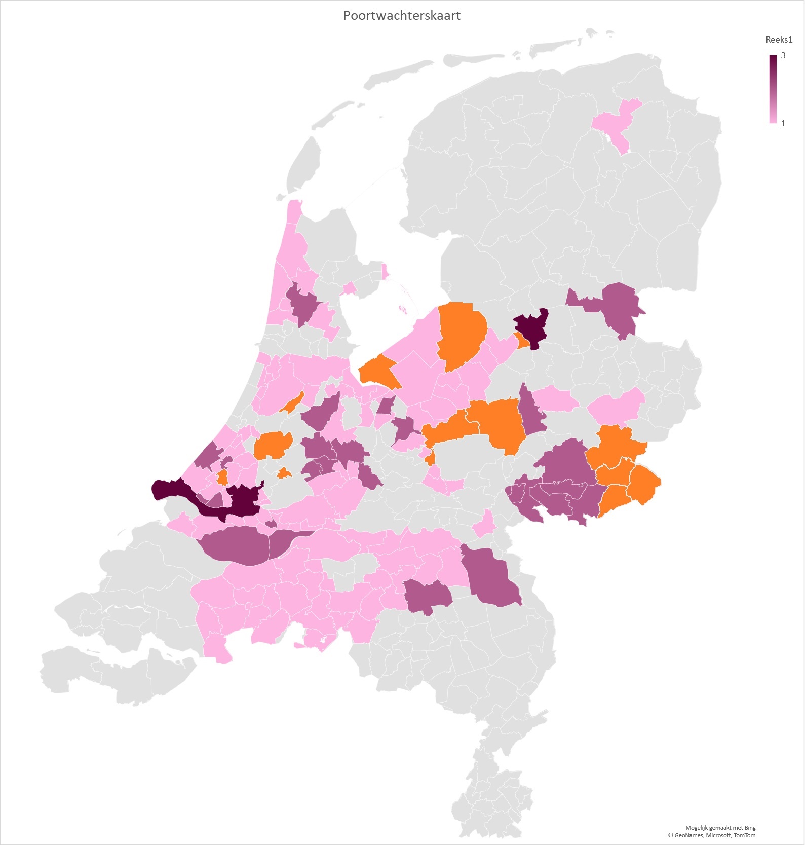 Afbeelding van de kaart van Nederland die laat zien waar poortwachters werkzaam zijn